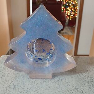Hand Crafted Glittering Tree Decor with Blue Accents